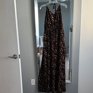 Mod Black and Brown Patterned Maxi jumpsuit with pockets. L